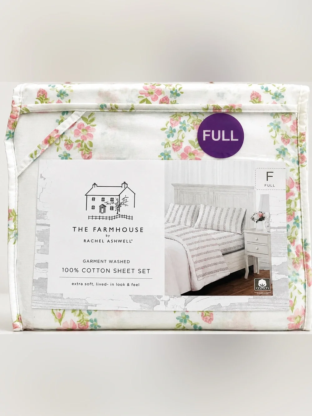 Rachel Ashwell The Farmhouse Full 100% Cotton Floral Sheet Set NIP Cottage